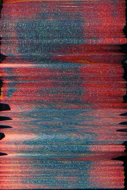 Glitch art background Color noise overlay Digital distortion Transmission error Red blue static artifacts fuzzy texture on black