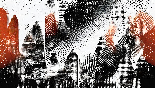 Photo glitch distorted grungy abstract forms halftone dots seamless pattern texture