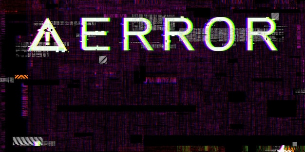 글리치 효과 실패 시스템 컴퓨터 위험 기호 해킹 오류 Cyberpunk 디지털 픽셀 디자인 개념 손상된 컴퓨터 시스템 3d 그림