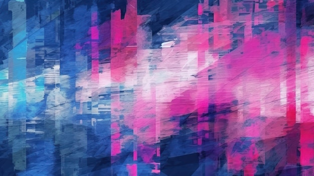 Glitch overlay Analog distortion Noise texture Colorful abstract background Blue pink colors