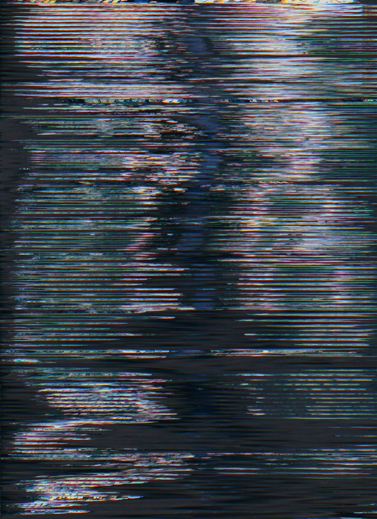 Photo glitch texture analog noise overlay vhs tape distortion blue purple color pixel lines artifacts on
