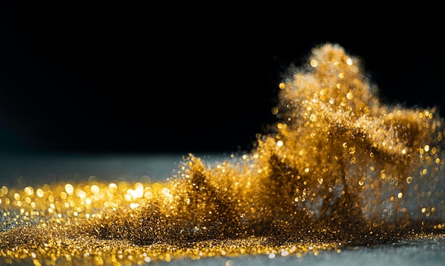 Glitter bombs grunge, glitter oro defocused abstract twinkly lights background.