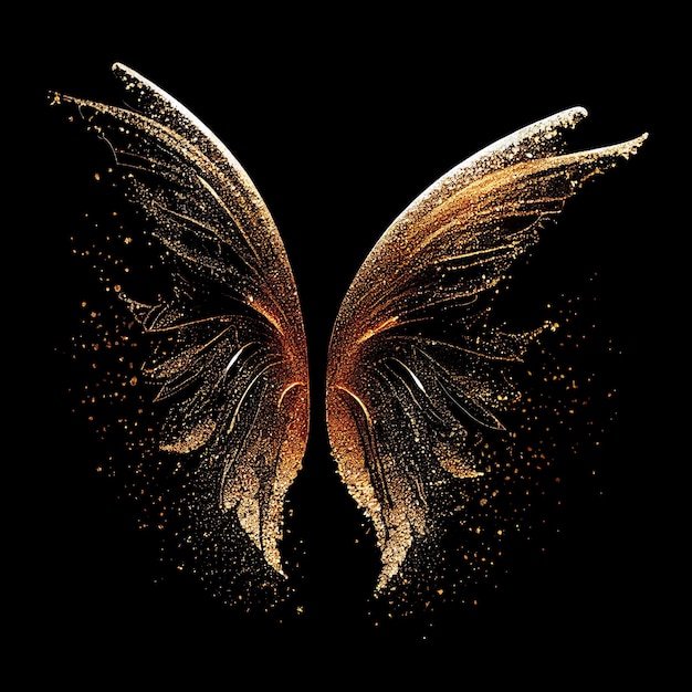 Glitter fairy wings isolated on black background