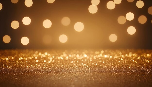 Glitter gold particles stage and light shine abstract background Flickering particles bokeh effect