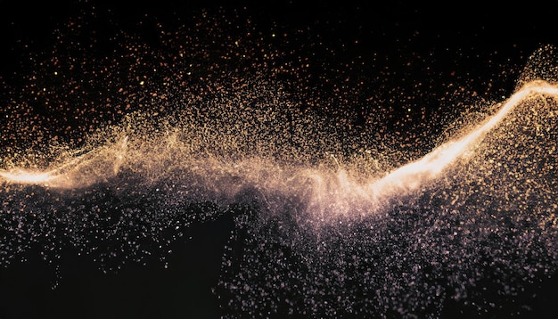 Photo glitter particles mist or flame wave on black background