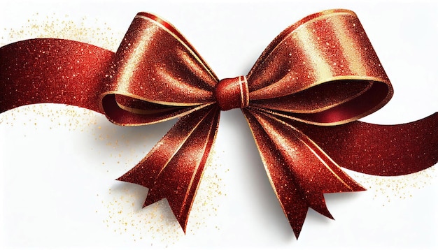 Glitter red bow on a white background christmas ribbon presents design with Generative AI Technology