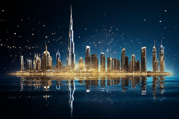 Блестящий всплеск блеска в Дубае в виде 3D-рендера