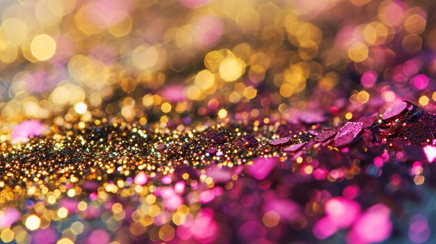 Photo glitter texture of pink and gold background selective focus generative ai