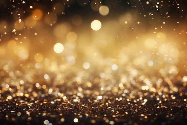 Glitter vintage lights background gold and black de focused