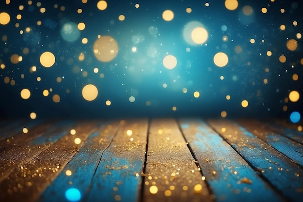 Glitter vintage lights background gold blue defocused