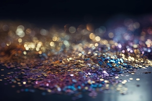 Glitter vintage lights background silver purple blue and gold defocused illustration generative ai