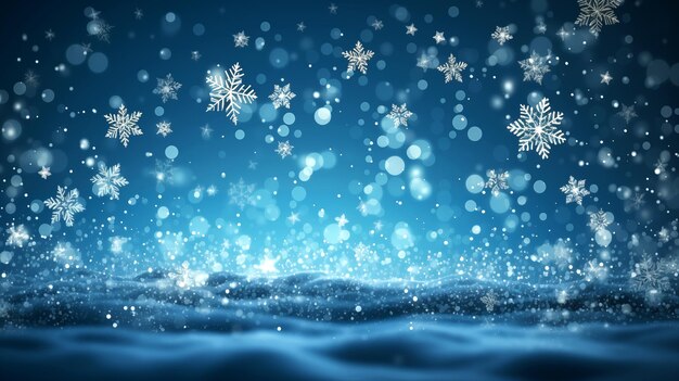 Photo glittering christmas background with snow flakes shimmering starry sky blue color ai