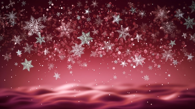 Photo glittering christmas background with snow flakes shimmering starry sky red color ai