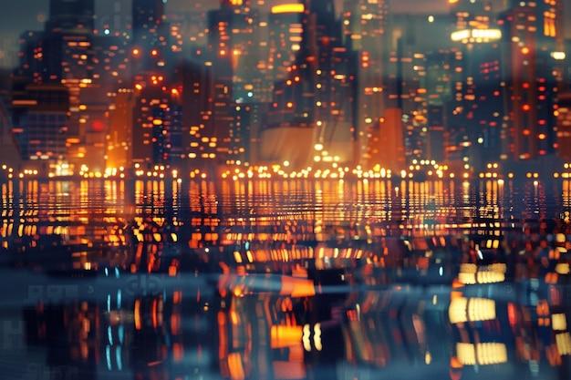 Photo glittering city lights reflected in water