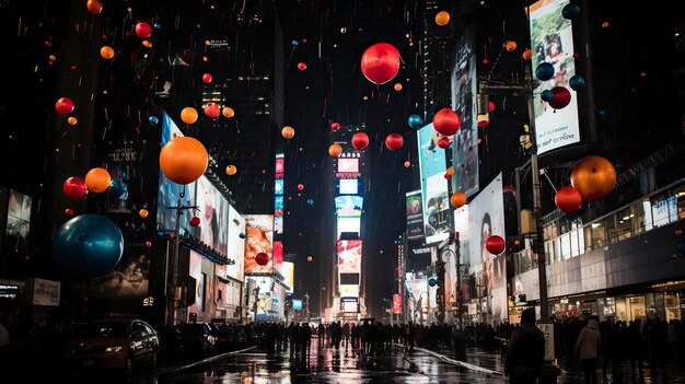 A glittering cityscape on New Years Eve with fireworks Fireworks at Night Colorful firework