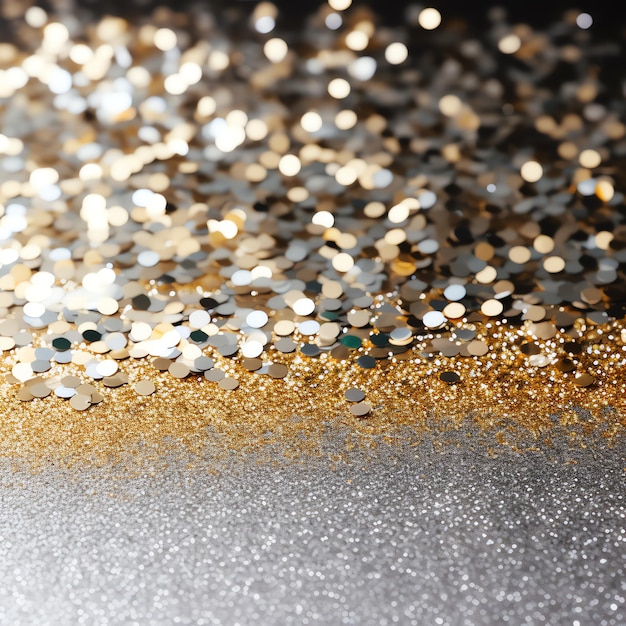 Foto scintillante oro e argento sullo sfondo della celebrazione del nuovo anno