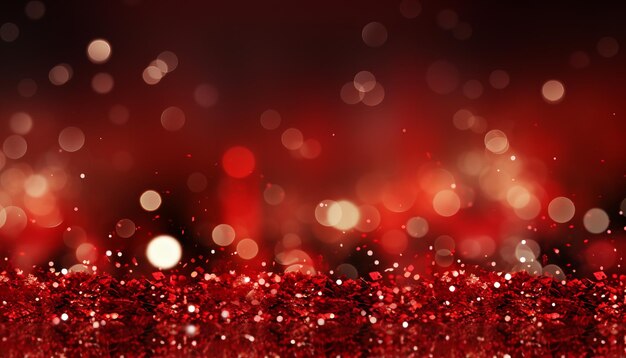Photo glittering red christmas background with snowflakes and lightsfestive merry christmas banner