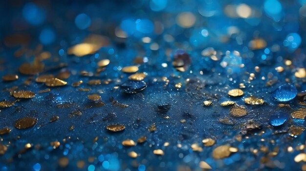 Блестящий блестящий фон с расфокусированным синим и золотым блеском и волшебной золотой пылью