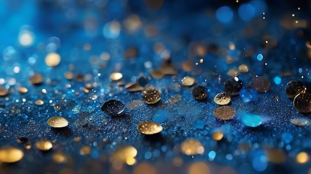 glittering sparkly background with defocused blue and gold Glimmer and magic dust of gold Generat