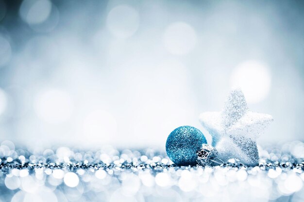 Glittery christmas decorations Defocused lights in the backgrou