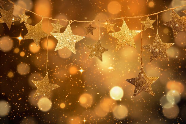 Glittery Festive Radiance Golden Stars Flowing in Banquet