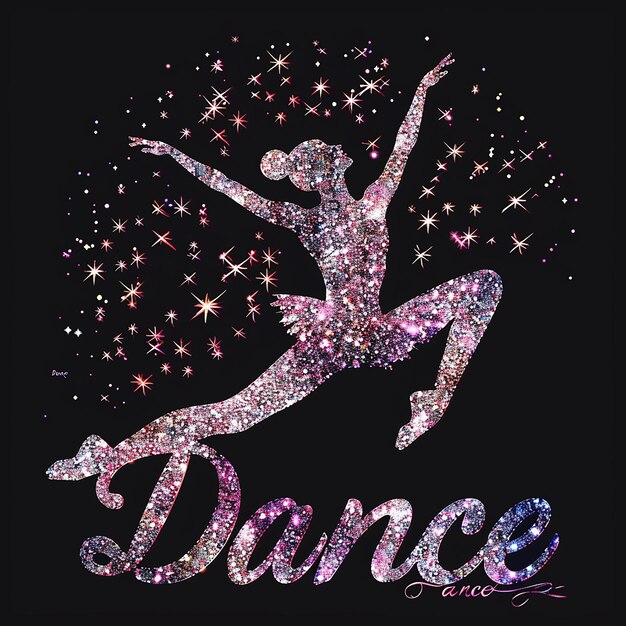 A glittery pink and purple silhouette of a ballet positions and a ...