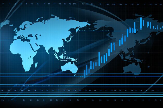 Global business background with stock chart in blue tone