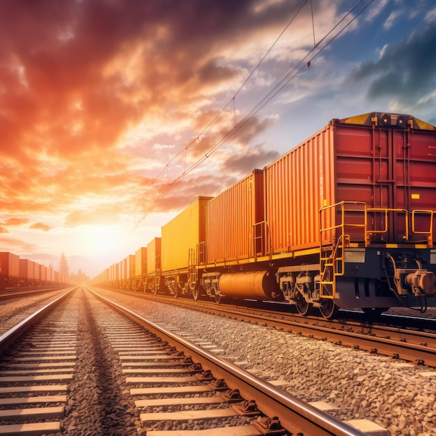 Photo global business of container cargo freight train rail transportation generative ai