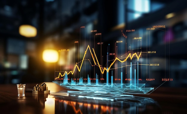 global business growth analysis and asset investment chart Business and Finance Up arrow Holographic