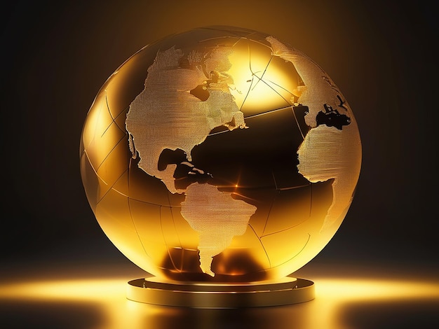 世界的なビジネス成功が輝く金色の球に照らされた