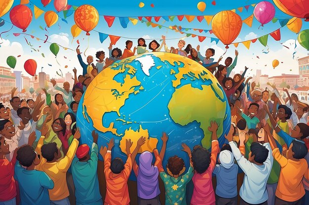 Global Celebration Illustration Welcoming 2025