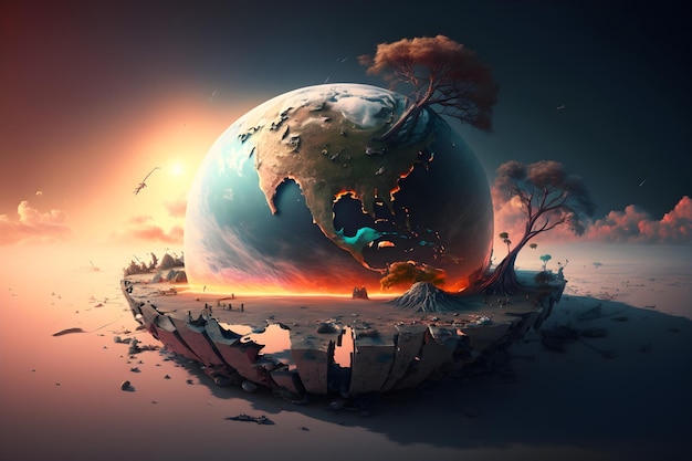 Photo global climate change concept earth planet suffering from global warming generative ai