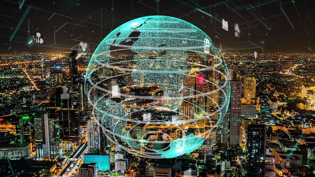 Photo global connection and the internet network modernization in smart city