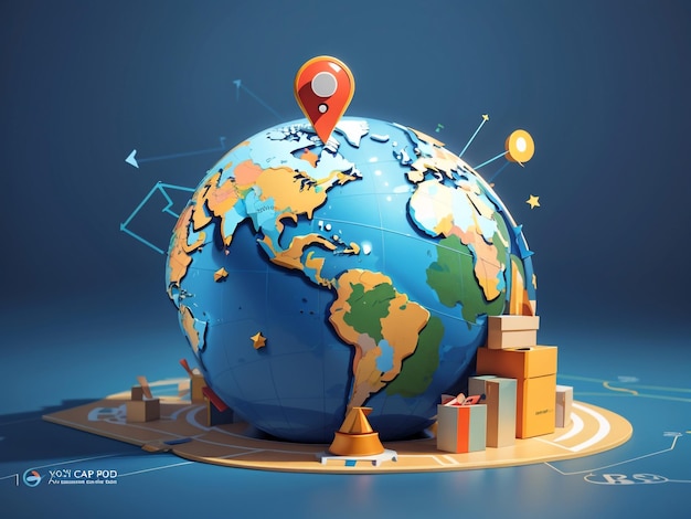 Global Connectivity 3D Earth Globe with Pinpoints for Online Deliveries and Services