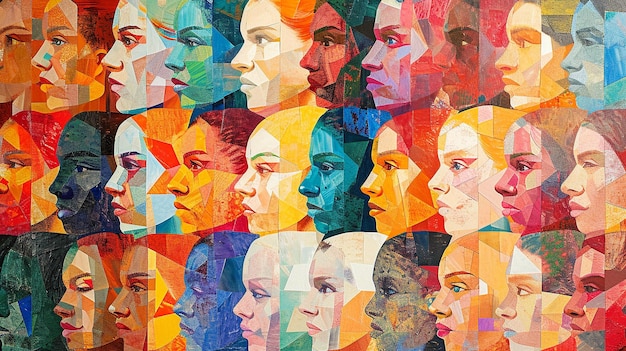 Global femininity diverse womens faces mosaic