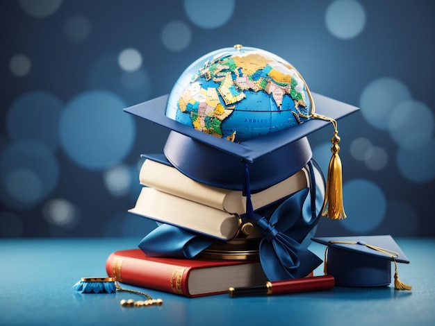 Global Graduation Globe with Graduation Hat and School Accessories
