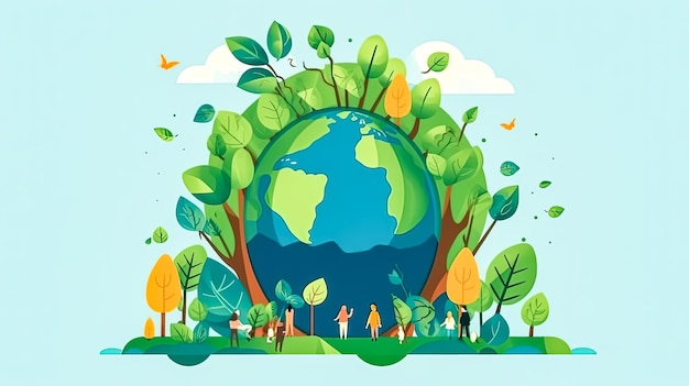 Global harmony People against a backdrop of green landscapes a collective pledge for nature conservation celebrating Earth Day with unity and purpose