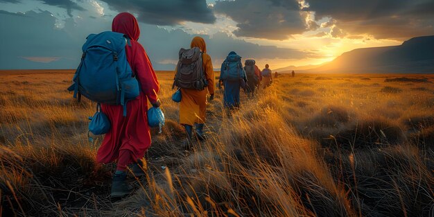 Глобальный гуманитарный кризис Фотографии беженцев, включая детей, бегущих от конфликтов и воздействия изменения климата Концепция Гуманитарный кризис Фотография беженцев Влияние изменения климата