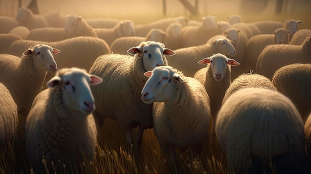 Sheep Herd AI 생성의 글로벌 일루미네이션 및 시네마틱 라이팅