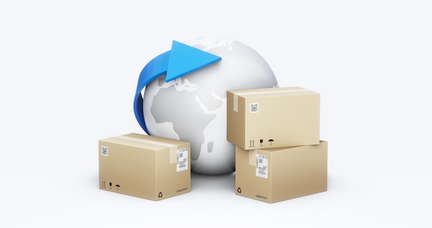 Photo global logistic shipping of  business delivery transportation or international cargo transport export import freight concept and worldwide supply shipment industrial isolated on white 3d background.
