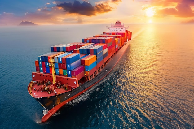 写真 海上コンテナ貨物船のグローバルロジスティクス 世界中の輸送 輸入 輸出