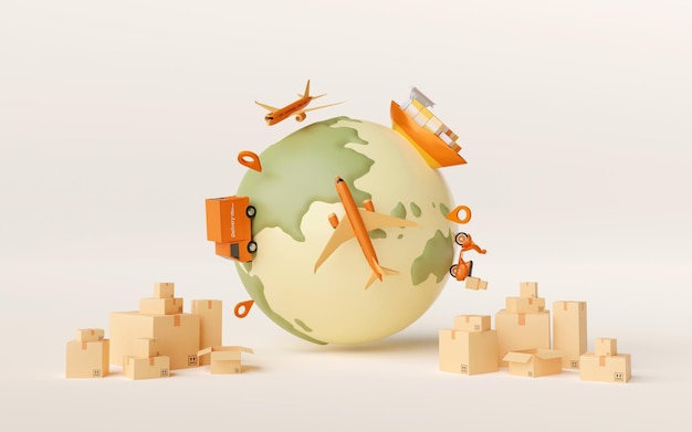 Global logistics delivery and cargo transportation 3d illustration