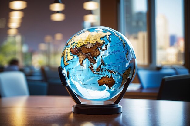 Global Markets A glass globe illustrating the world on a desk