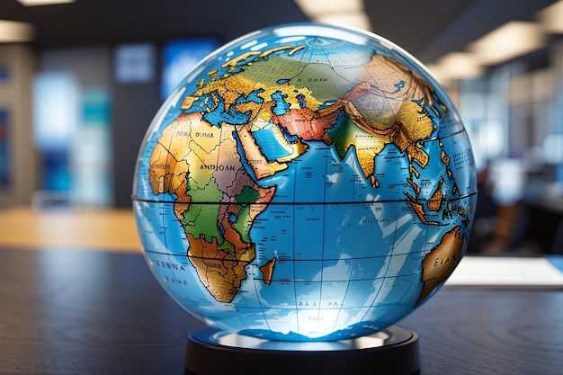 Global Markets A glass globe illustrating the world on a desk