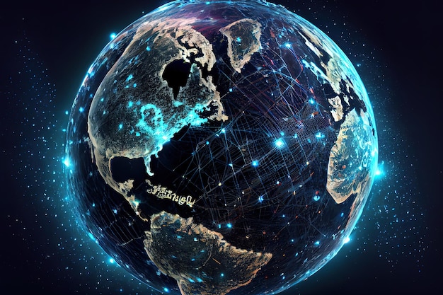 Global network concept World map point Global network planet Earth 3D rendering Generative Ai