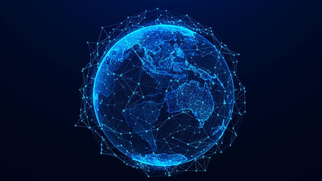 Концепция глобальной сети Мировая карта точка Глобальная сеть планета Земля 3D рендеринг