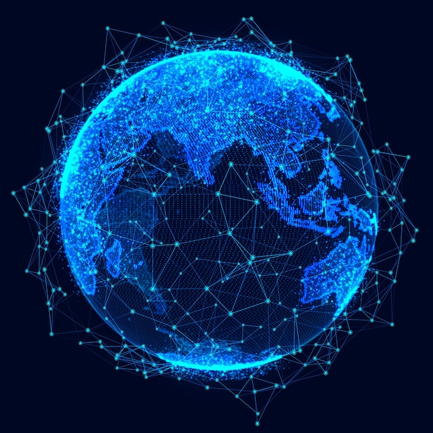 Global network concept World map point Global network planet Earth 3D rendering