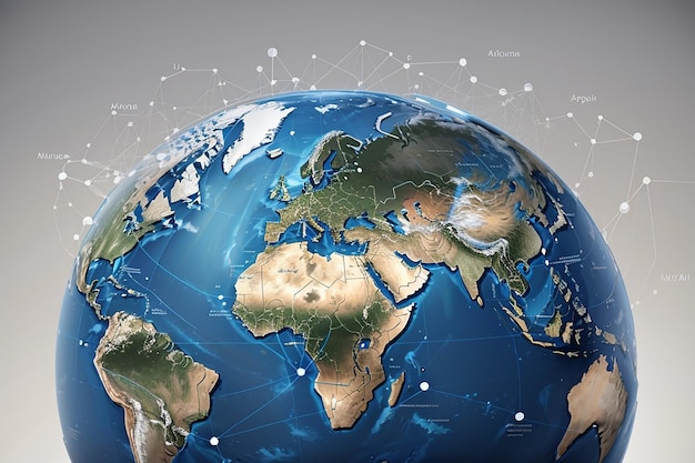 Концепция глобальной сети Мировая карта точки Глобальная сеть Планета Земля