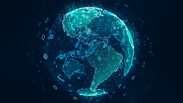 Global Network Connected concept. Global Business Network rotating in Space Scientific Concept Digital World Networks earth conveying the digital age and global connectivity.