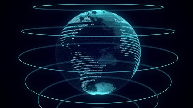 グローバルネットワーク接続青い未来の世界地図惑星地球の概念3Dレンダリング
